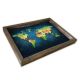 Plateau de table rectangle Caupona 30x40cm Pin massif foncé et Motif Mappemonde Multicolore