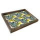 Plateau de table rectangle Caupona 30x40cm Pin massif foncé et Motif Feuilles tropicale