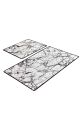 Set de 2 tapis de salle de bain rectangles Artemus Velours Blanc Effet marbre