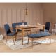 Set table extensible, 2 chaises, banc et banquette Malva Bois clair et Tissu Bleu foncé