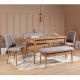 Set table extensible, 2 chaises, banc et banquette Malva Bois clair et Tissu Gris