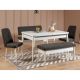 Set table extensible, 2 chaises, banc et banquette Malva Bois clair et Tissu Anthracite