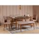 Set table extensible, 2 chaises, banc et banquette Malva Bois foncé et Tissu Beige