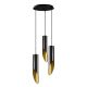 Suspension 3 lampes tubes tronqués saccade Dugan D33cm Métal Noir et Or