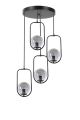 Suspension 4 globes ovale Bulla D30cm Verre Gris fumé et Métal Noir