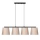 Suspension 4 lampes alignés à simple barre Senna 148cm Métal Noir et Tissu Blanc crème