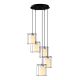 Suspension 5 lampes cylindres encagés escalier Goiltir 113cm Verre Blanc et Métal Noir