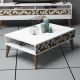 Table basse 1 compartiment Nakach 90x60cm Motif Géométrique Bois Blanc et Marron