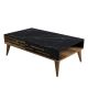 Table basse design Oviva L105cm Bois foncé et Effet marbre Noir