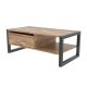 Table basse style industriel avec tiroir Lopardo L105cm Bois foncé et Métal Noir