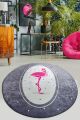 Tapir rond Banshee D100cm Velours Motif Flamant Rose