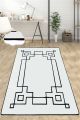 Tapis Abad 100x300cm Velours Motif Géométrique Blanc et Noir