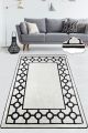 Tapis Akli 100x200cm Motif Cadre avec cercles Blanc et Noir