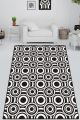 Tapis Alidieu 80x140cm Velours Motif Cercles Noir et Blanc