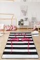 Tapis Arezki 100x200cm Velours Motif Rayures Noir et Blanc et forme de flamant Rose