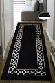 Tapis de couloir Akli 100x200cm Motif Cadre avec cercles Noir et Blanc