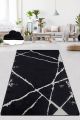 Tapis de couloir Aris 100x200cm Velours Motif Craquelé Noir et Blanc