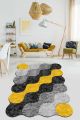 Tapis Ferano 80x100cm Velours Motif Cercles combinés Jaune, Noir et Gris