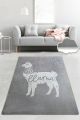 Tapis Hershel 80x150cm Velours Motif Lama Gris et Blanc