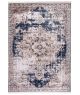 Tapis Kalia 100x200cm 100% Velours Motif Arabesque vieilli Marron et Bleu foncé