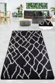 Tapis Kenzi 100x200cm Velours Motif Craquelé Noir et Blanc