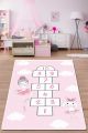 Tapis Kiki 100x180cm Velours Motif Jeu carré Noir, Blanc et Rose