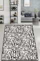 Tapis Linnea 80x100cm Velours Motif Lettres Noir et Blanc