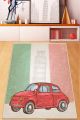 Tapis Mattia 80x120cm Velours Motif Tour de pise, voiture et drapeau d'Italie Rouge, Vert et Blanc