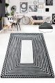 Tapis Meddur 100x300cm Velours Motif Rectangles Noir et Blanc