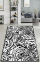 Tapis Palo 80x100cm Velours Motif Rose Noir et Blanc