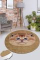 Tapis rond Kuni D120cm Velours Motif tête de chat Marron