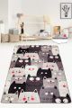 Tapis Sweetie 80x150cm Velours Motif Chats Noir et Blanc