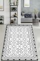 Tapis Valder 80x100cm Velours Motif Géométrique arabesque Noir et Blanc