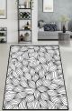 Tapis Vildi 80x140cm Velours Motif Feuilles Noir et Blanc