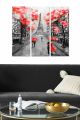 Triptyque Fabulosus L70xH50cm Motif rue de Paris arbres en fleurs Gris et Rouge